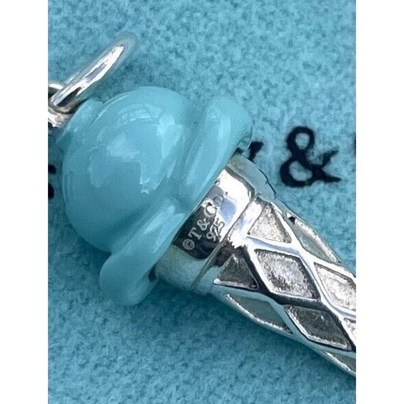 NEW Tiffany & Co. Blue Enamel Ice Cream Cone Charm Pendant For Necklace Bracelet